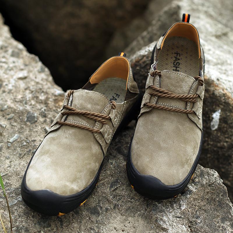 Genuine Leather Men's Hiking Shoes Casual Outdoor Trekking Walking Sneakers