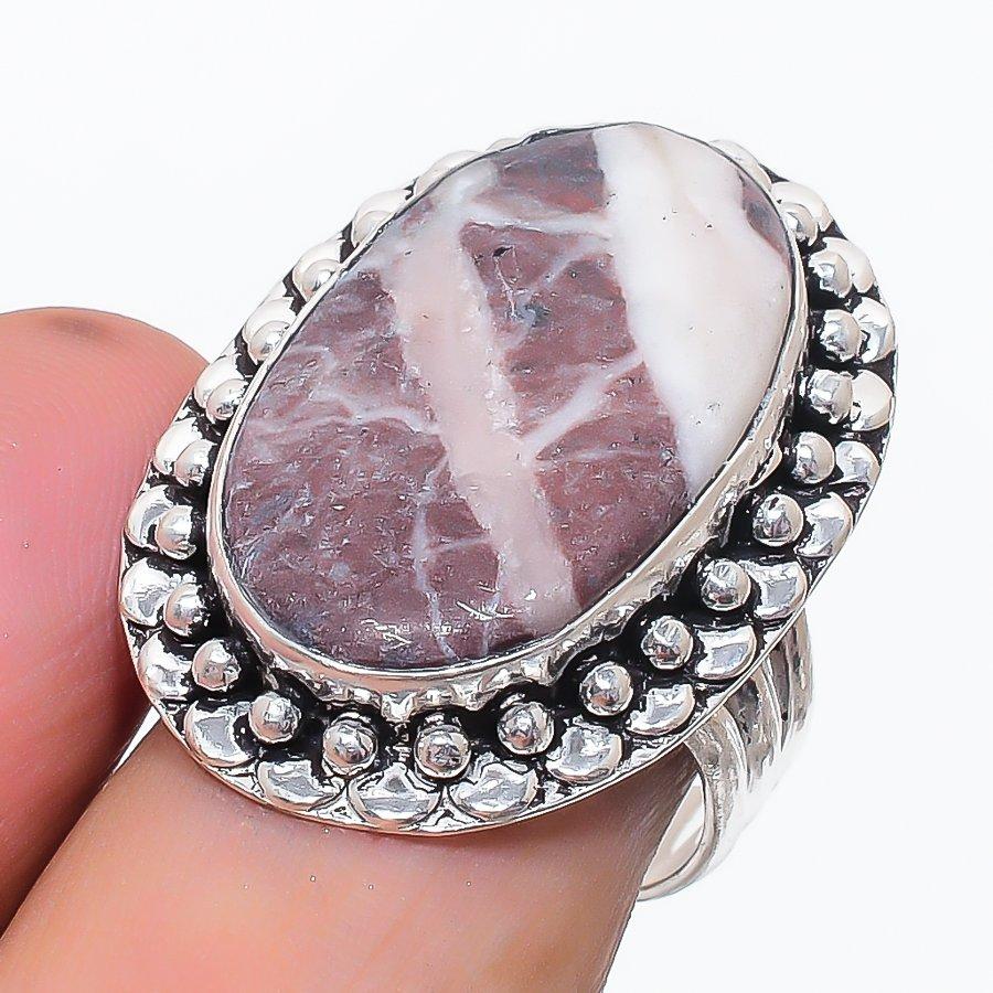 Natural Cappuccino Jasper Gemstone 925 Sterling Silver Jewelry Ring Size 8 R2b36