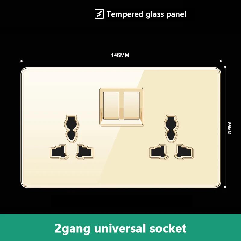 UK 13A Wall Socket with Type-C 18W Fast Charging Plug Socket,Glass Panel Power Double Universal Outlet with Quick USB C Charge