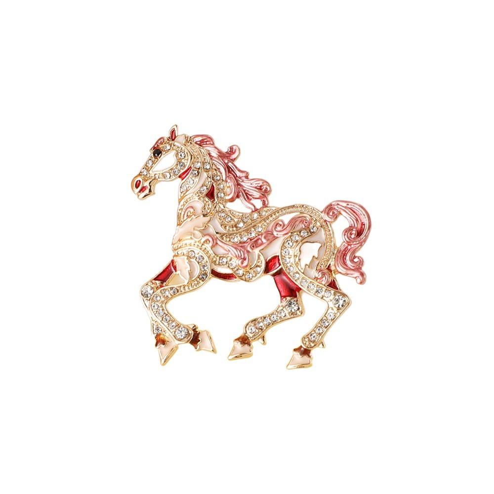 Metal Enamel Horse Brooch Pin Sparkling Mascot Horse Lapel Pin Zodiac Horse Brooch New Year Gifts