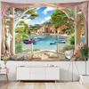 Scenery Tapestry Hanging On the Wall Outside the Window with Bohemian Style Curtains and Mandala Room Decoration Tapestry