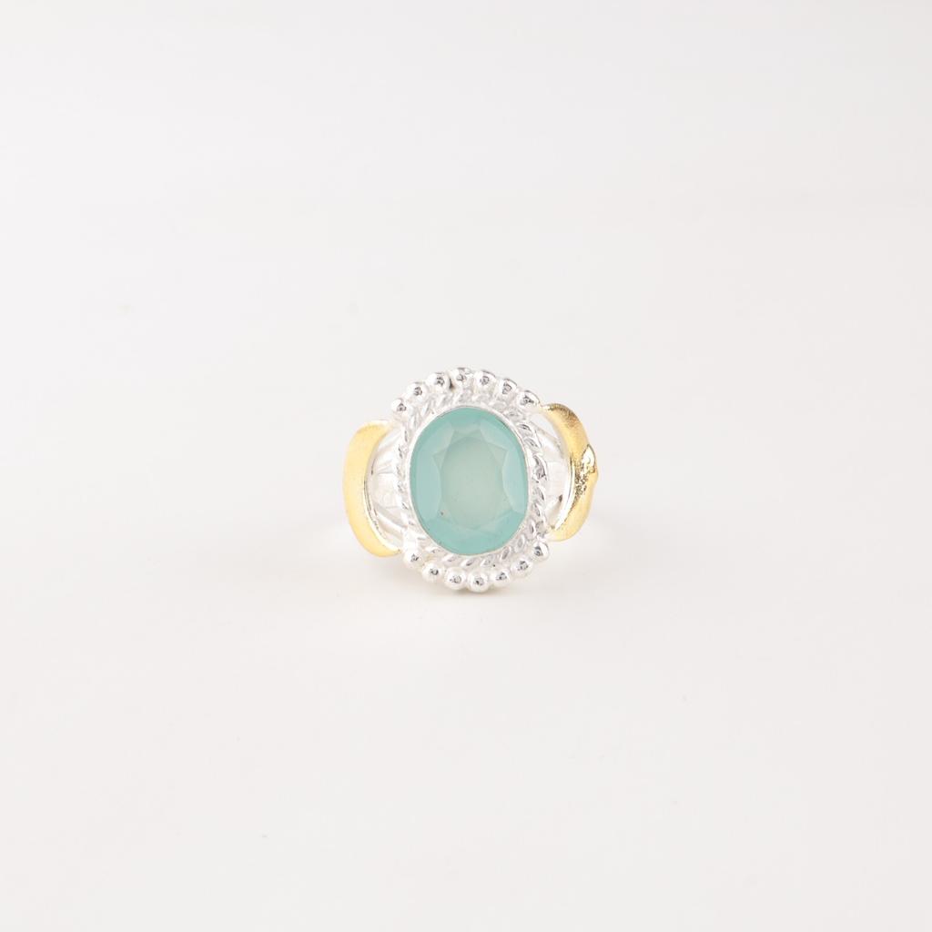 Аква Халцедон Драгоценный Камень 925 Проба Серебряные Украшения Ручной Работы Кольцо на Рождество RR-61-18