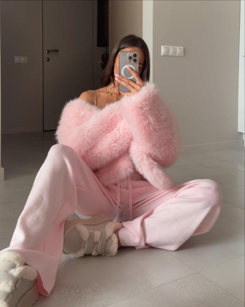 Женское зимнее пальто из искусственного меха лисы с воротником-стойкой