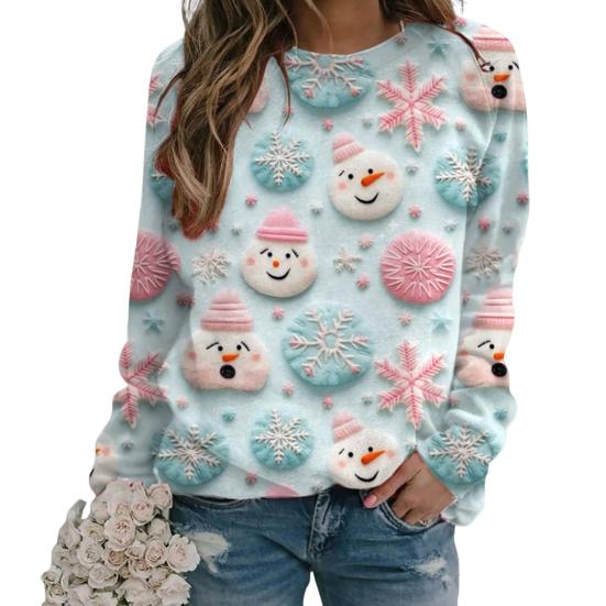 Christmas Sweatshirt Women 3D Xmas Tree House Print Crew Neck Long Sleeve Tops Lightweight Holiday Pullover Tops