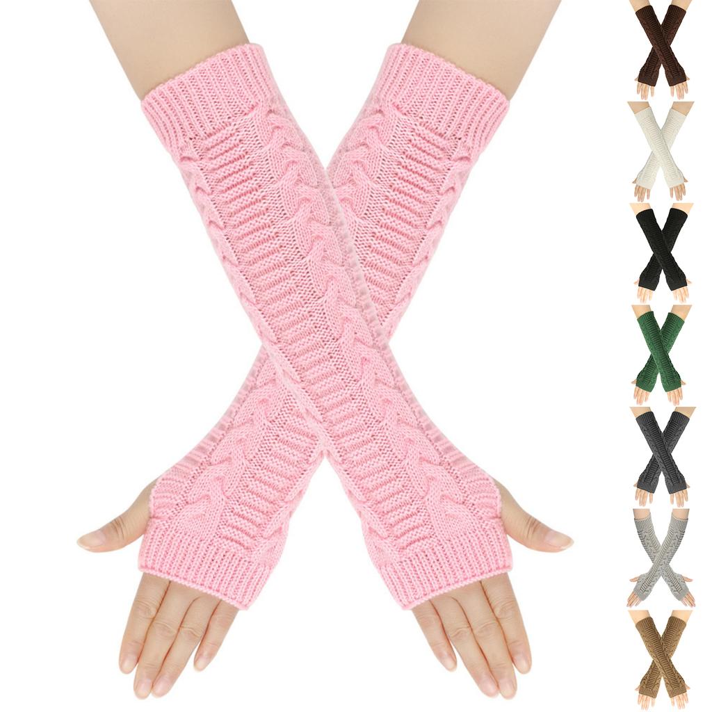 Women's Winter Warm Wool Gloves, Fingerless Long Sleeve Extended Gloves