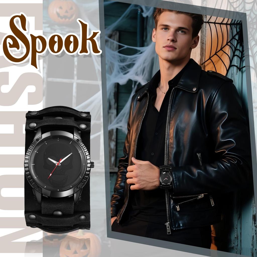 Leather Strap Watch with Antique Rock Punk Waterproof Analog Quartz Watch with Genuine Leather Motorcycle Fashion Watch Perfect Gift for and Day Men's