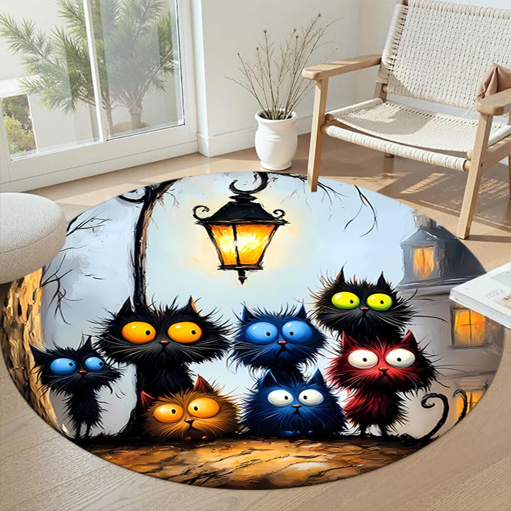 Cat Round Floor Rug Perfect for Game Room Entryway Living Rooms Decorate room Anti-slip Round Rug Office home decor Spiritual Gift