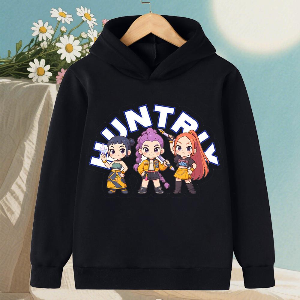 2025 New Autumn/Winter KPop Devil Hunter Cartoon Printed Girls' Hoodie Warm Children's Fashion Casual Children's Clothing Top