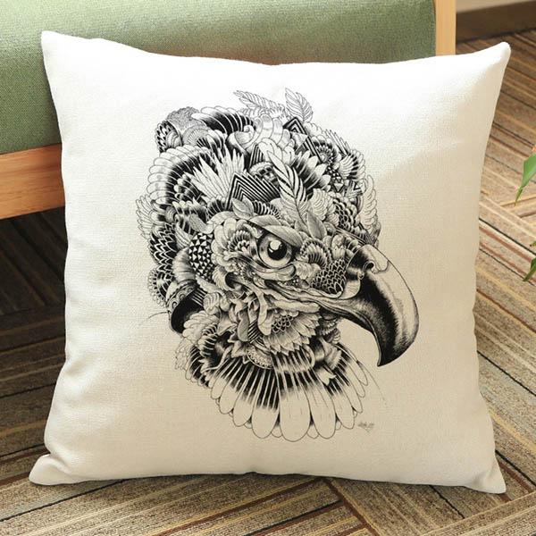 Eagle Pillows Home Decor Black Sketch Tatoo Stylish Birds Nightowl Hawk Swan Cushion Cover High Quality Sofa Pillow Case 45X45Cm