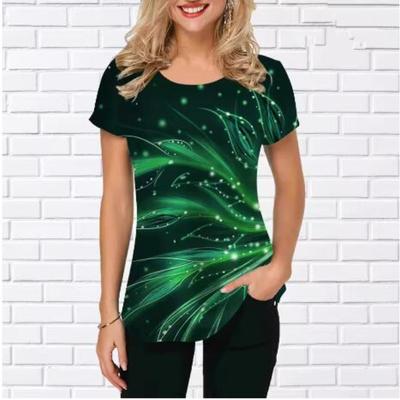 Женские модные футболки с 3D градиентным цветочным графическим принтом и коротким рукавом, уличные пуловеры с круглым вырезом, топы, летняя повседневная футболка