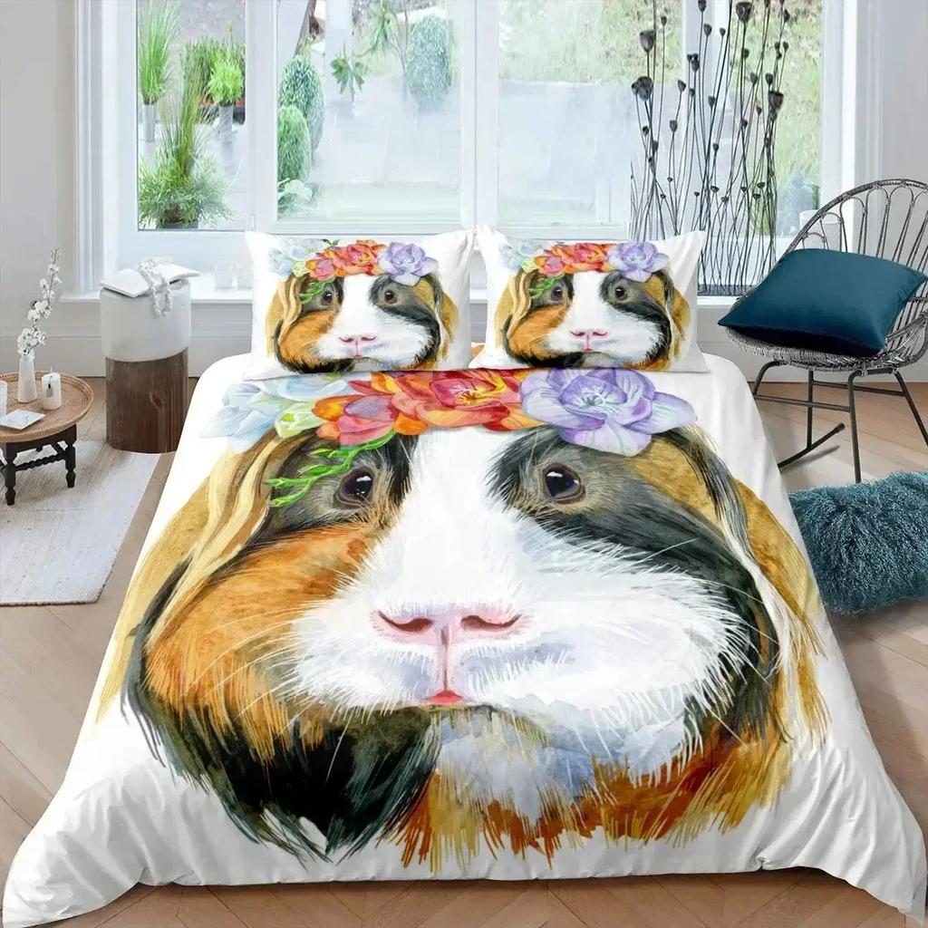 New Guinea Pig Bedding Set Cute Mouse 3D Duvet Cover Animal Comforter Cover for Kids Teen Soft Twin Polyester Quilt Cover