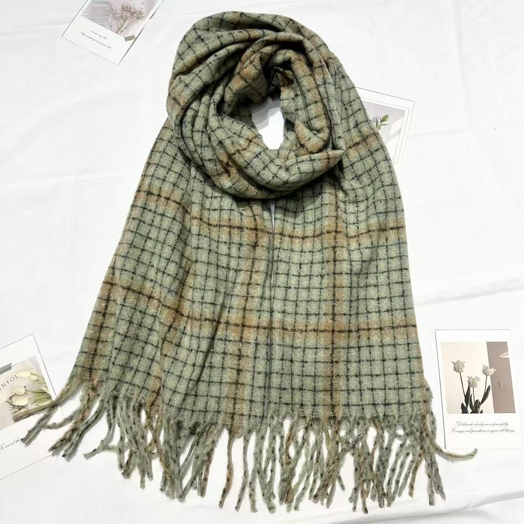 Women's Houndstooth Tassel Scarf - Autumn Winter Korean Style, Retro Warm Shawl