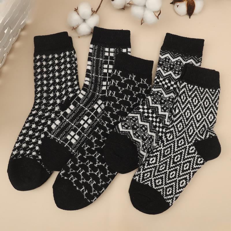 5pcs Women Wool Cashmere Lady Thick Winter Socks Warm Soft Solid Casual Socks