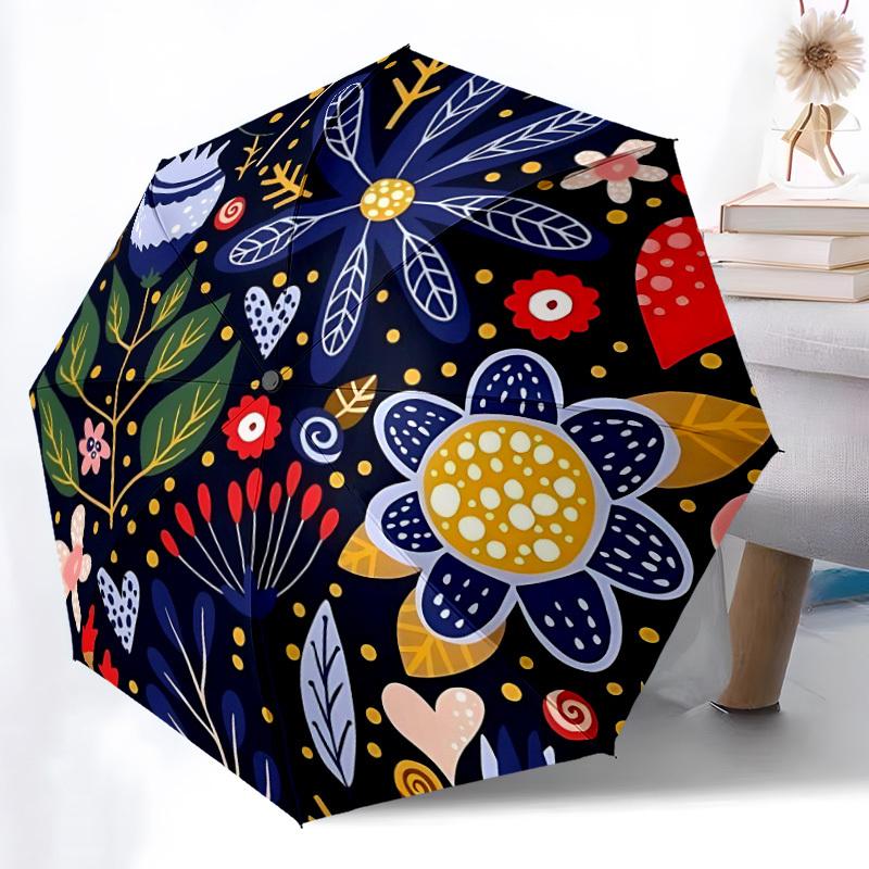 1pc Floral Whimsical Automatic Open/Close Umbrella, Windproof, Folding Compact Umbrella with Lightweight Design for Women/Men073