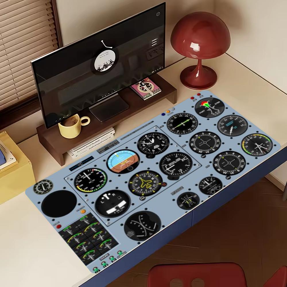 Xxl Extended Gaming Mouse Pad Aircraft Cockpit Print Non Slip Stitched Edge Rubber Base Desk Mat Keyboard Carpet Pc Laptop