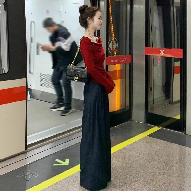 Long-sleeved Knitted Sweater Women's New Atmosphere Early Autumn Wear Slim-fitting Sweater Bottoming Shirt Top