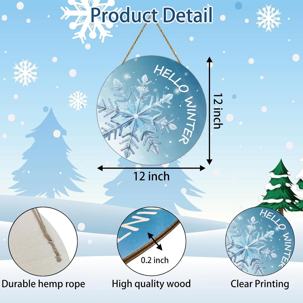 Winter Wreaths for Front Door Winter Decorations for Home Snowflake Door Decorations Snowflake Wreath Hanging Sign Wall Decor Wooden Front Door