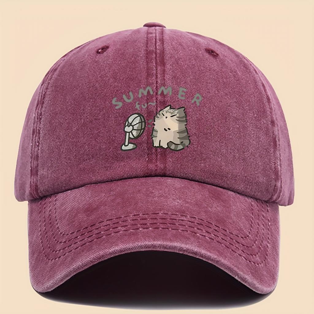 pc Cute Cartoon Cat with FanShaped Print Baseball Cap Black Papa Truck Driver Hat Breathable Comfortable Adjustable Size