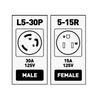 Адаптер берегового питания Marvine 30A с замком, штекер L5-30P на розетку 15A5-15R (со светодиодом) дисплей