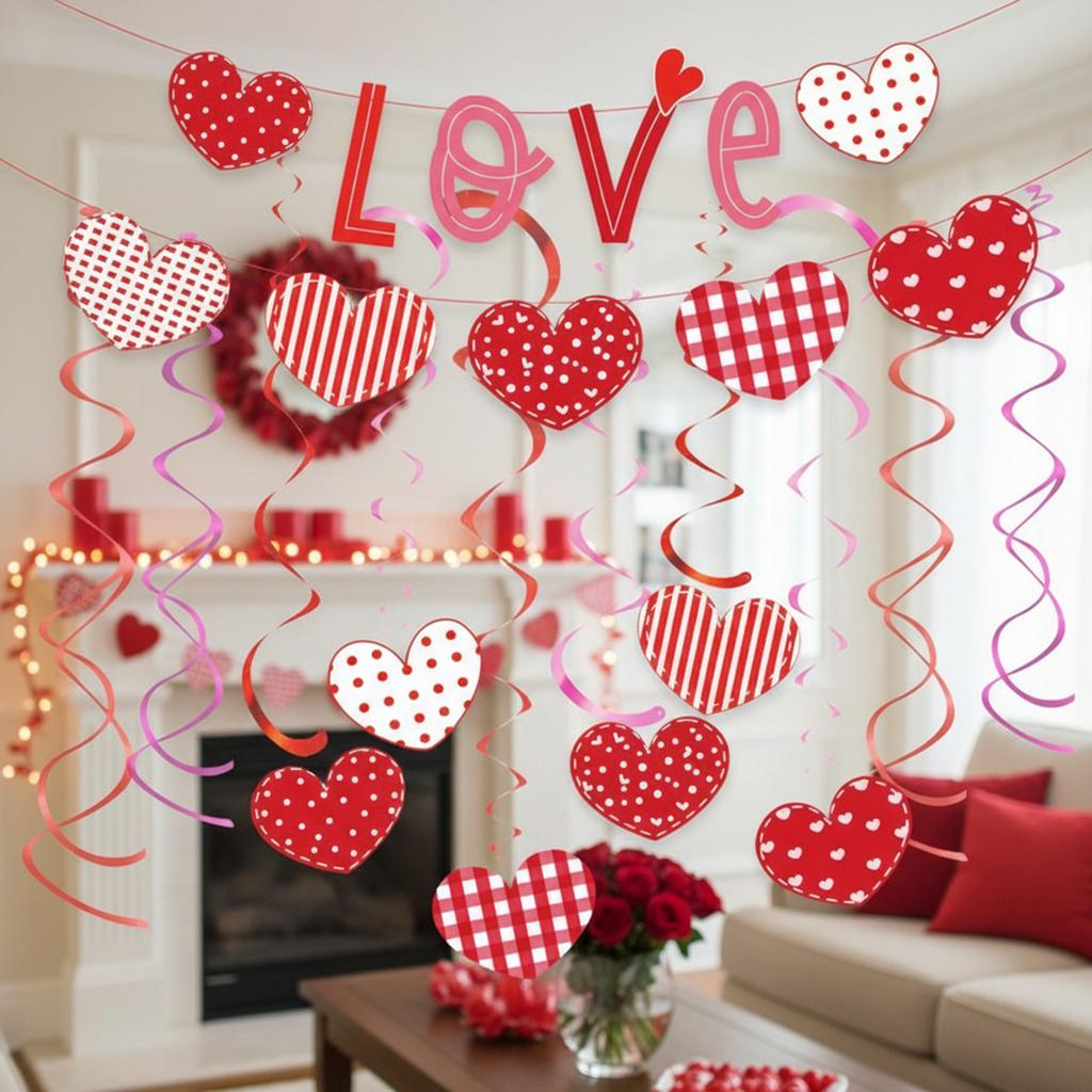 Heart Design Spiral Pull Flag Wedding Flag Hanger for Valentine Day Wedding Party Decorations
