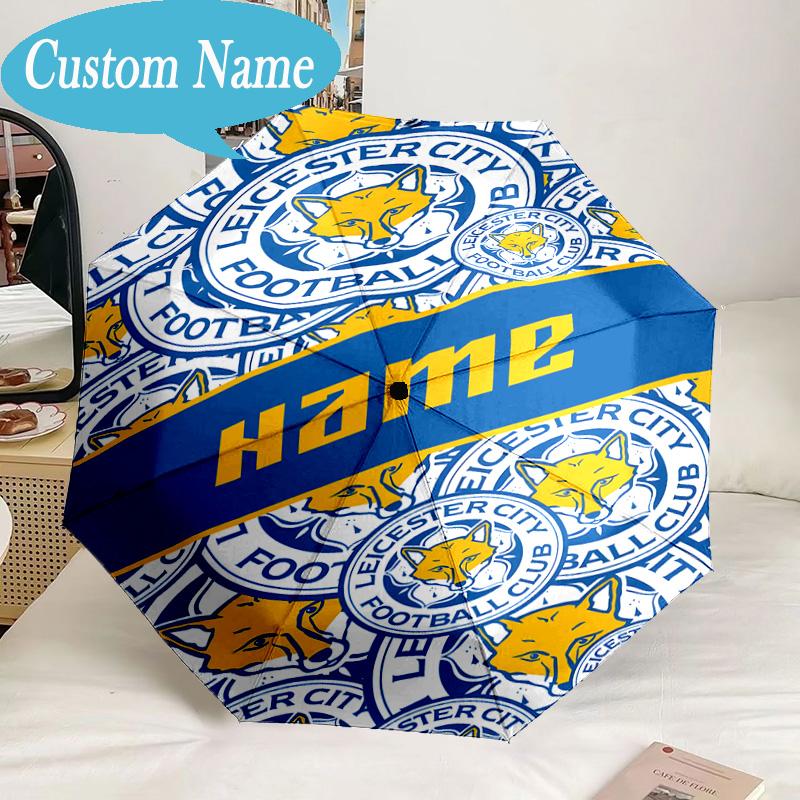 Custom Name Umbrella Leicester FC Crest Umbrella 8-Frame for Travel, Camping, Casual Lightweight Portable, Essential for Family Gifts