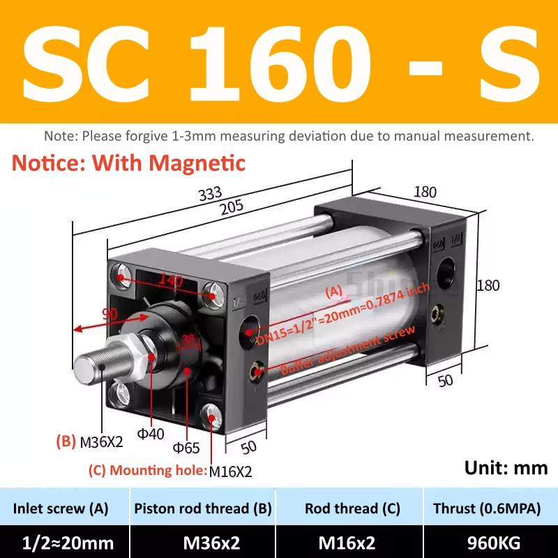 SC Standard Air Cylinder SC32/40/50/63mm Bore Small With Magnetic Pneumatic Cylinder Piston 25/50/75/100/150/200/250mm Stroke
