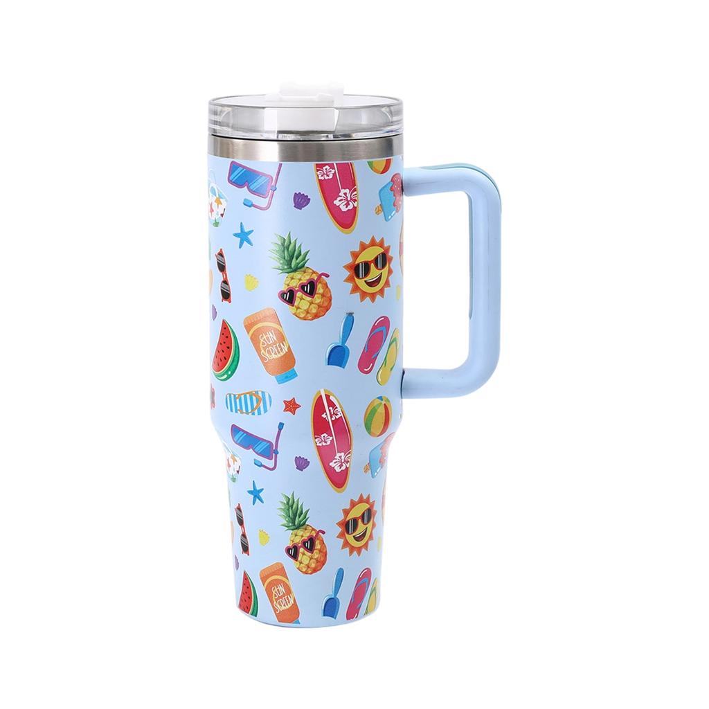 40oz Stainless Steel Insulated Tumbler With Handle - Travel Car Mug With Leak-Proof Straw Lid, Double Wall Vacuum Cup For Hot & Cold Drinks, -Free