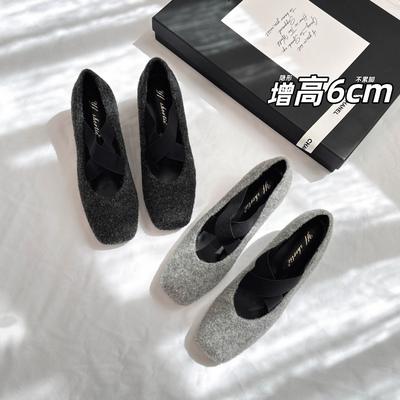 Увеличение высоты 6 см, туфли-лодочки на толстом каблуке с перекрестным ремешком, с мелким вырезом, женские, новинка ранней осени 2025 года, нишевые замшевые туфли Мэри Джейн с квадратным носком