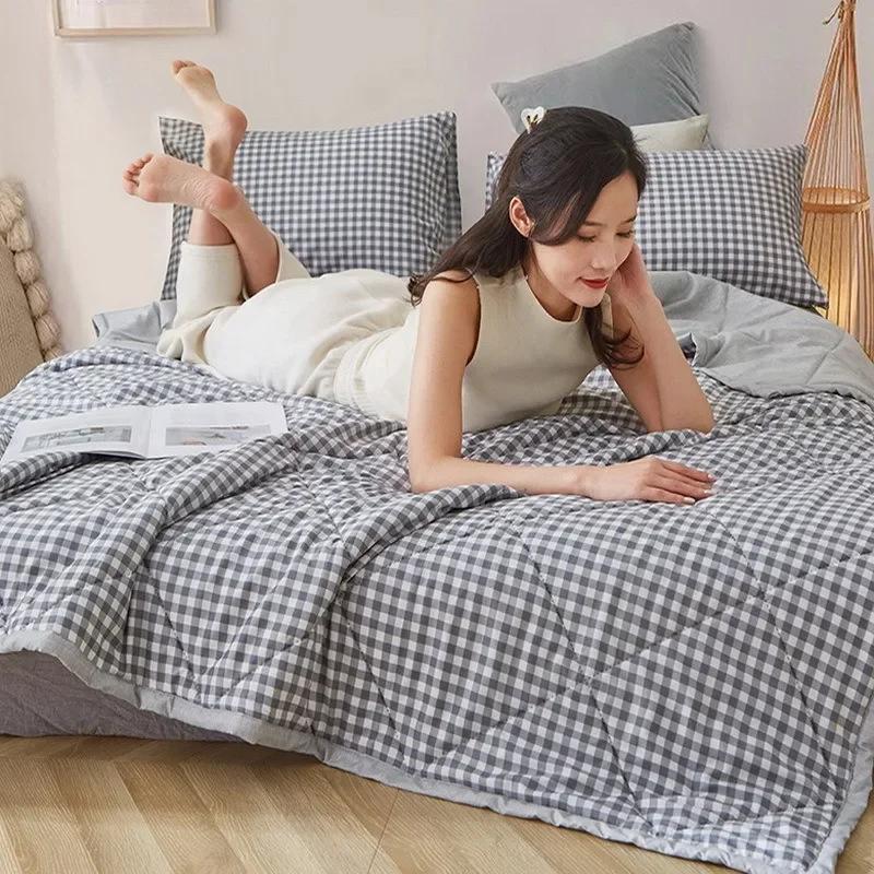 Летние хлопковые одеяла 2024 Тонкое одеяло для кондиционера Мягкое дышащее одеяло для сна в офисе Стеганые покрывала и покрывала