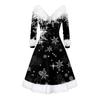Women's Fashion V-neck Casual Fit Christmas Print Party Long Sleeve Dress