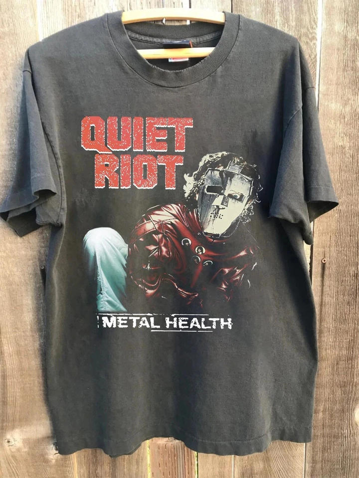 Винтажная футболка метал-группы Quiet Riot, Перепечатанная угольно-серая футболка, Мужская одежда в стиле Харадзюку