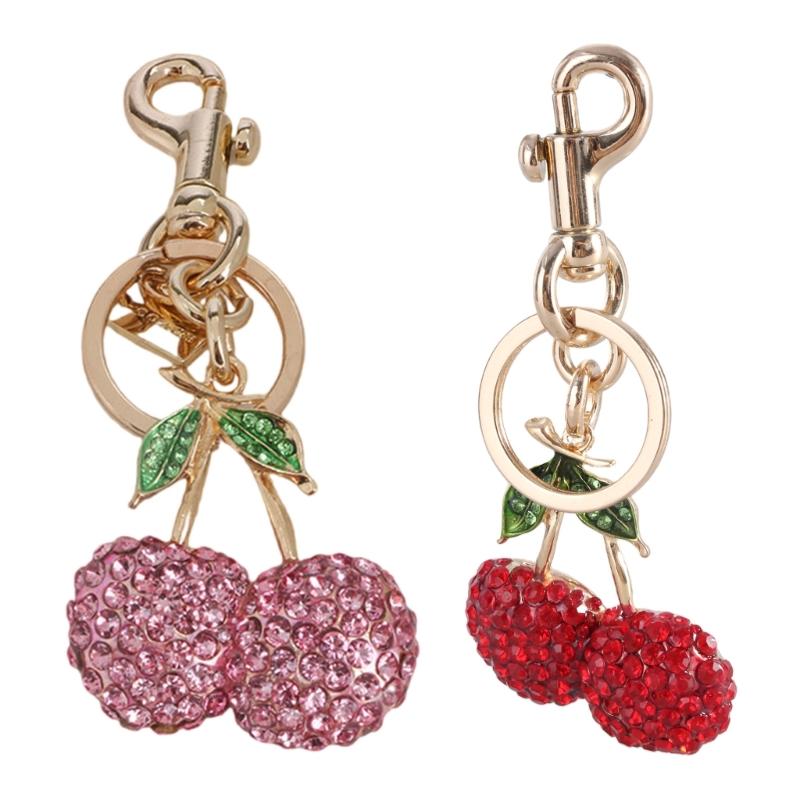 Simple Rhinestones Cherries Charm Keychains Fashion Hanging Ornament Pendant Car Keyring Backpack Decoration Bag Charm