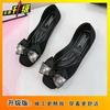 Square head flat sole single shoes women's 2025 spring and summer new Doudou shoes women's one-pedal shallow bow fairy style shoes