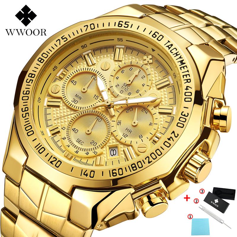 Top Brand Luxury Sport Watch For Men Quartz Chronograph Date Luminous Full Steel Wrist Watch