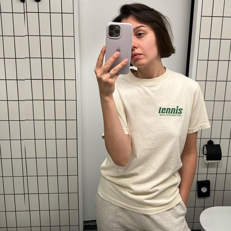 Tennis Classic Letters Print American Retro Style Pure Cotton All-Match Short Sleeve T-shirt