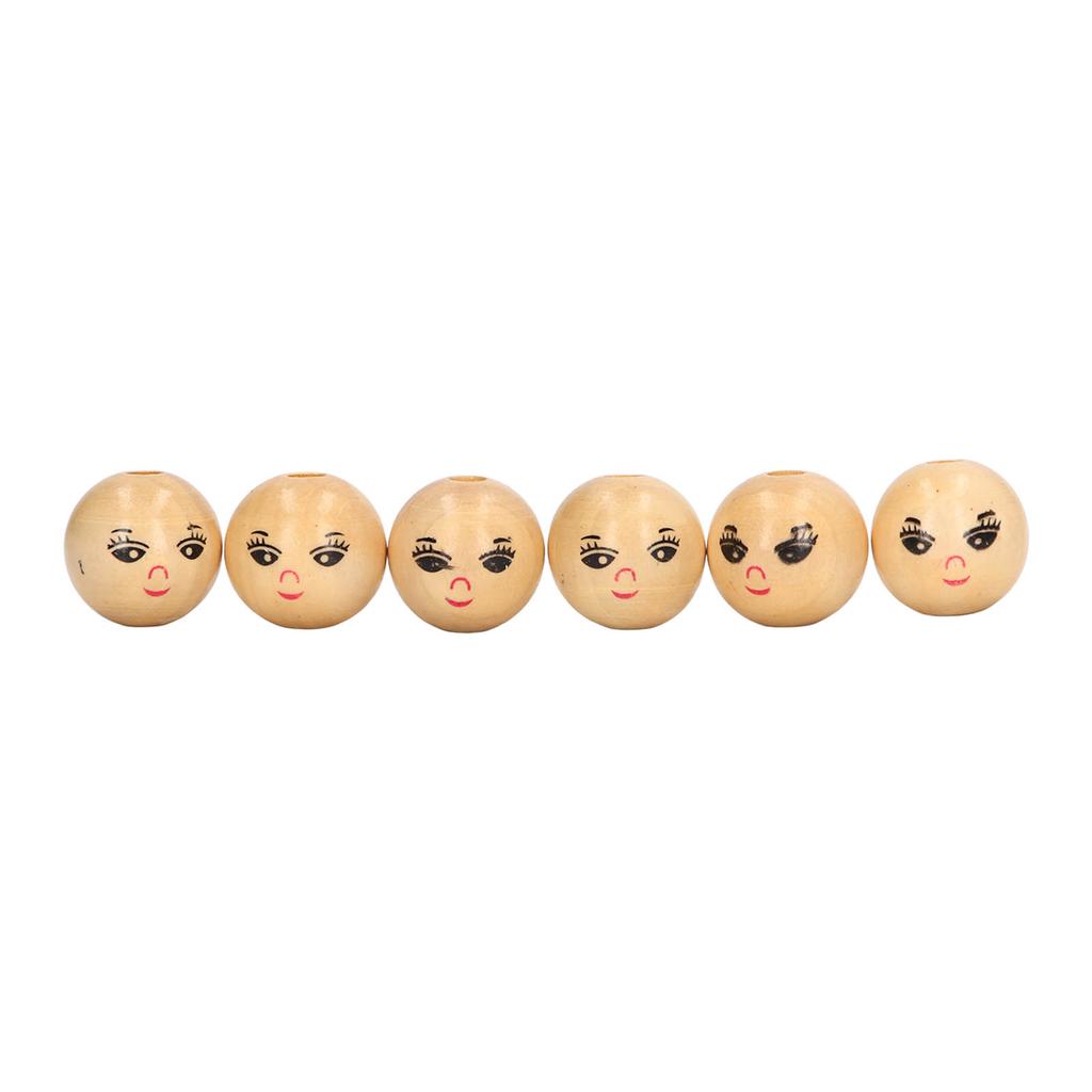 30pcs Wooden Smile Face Beads Log Color DIY Round Wooden Smiley Loose Beads Gift Children Beaded