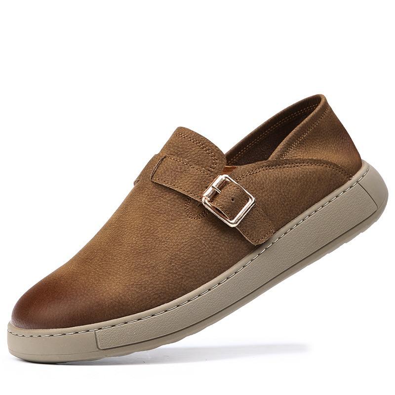 Летняя мужская обувь кожаная ретро ленивая повседневная кожаная обувь мужская мягкая подошва легкая на один педаль универсальная дышащая