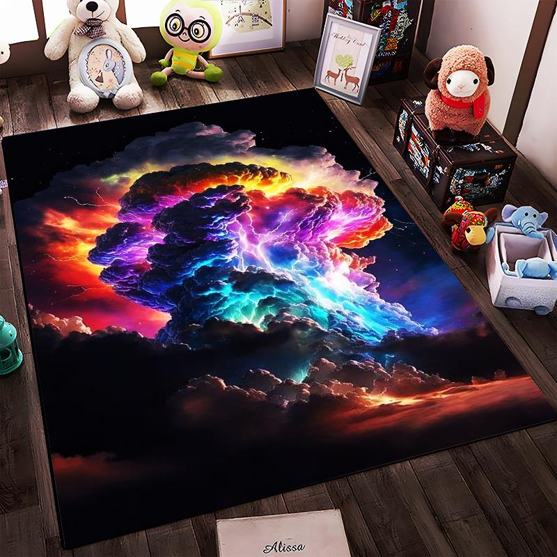 Colorful Abstract Cloud Carpet with Vivid Lightning and Dark Sky Design Suitable for use as an anti-slip for living room bedroom sofas