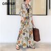 Spring and Autumn Women's Dress Plus Size Cotton Linen Printed Lapel Long Sleeve Pocket Simple Loose Casual Long Shirt Dresses