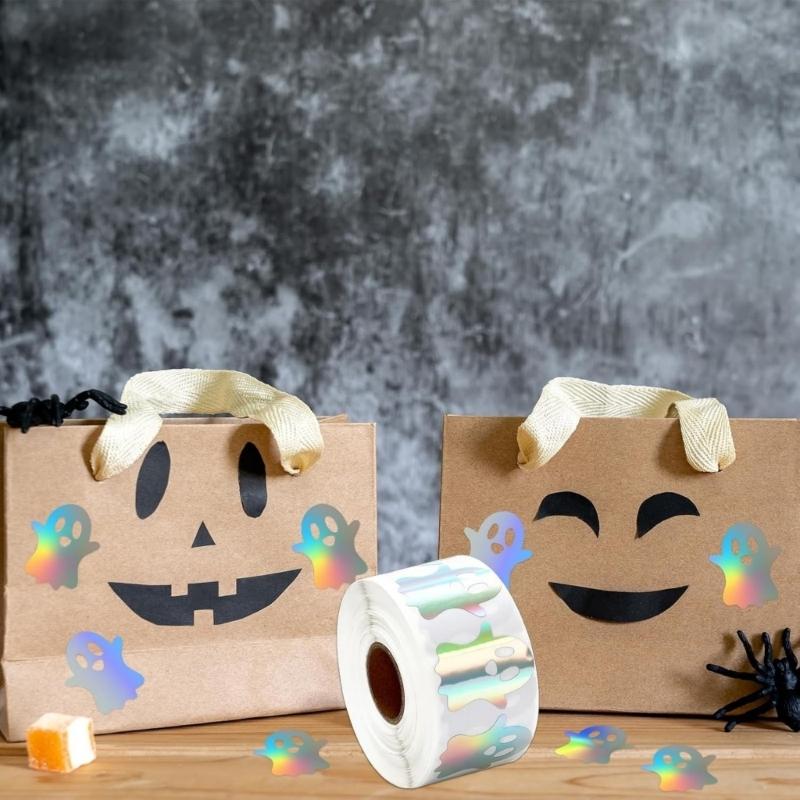 Round Reflective Colorful Sticker Halloween Christmas DIY Craft Projects Decors 2 Rolls 1000Pcs Adhesive Craft Labels
