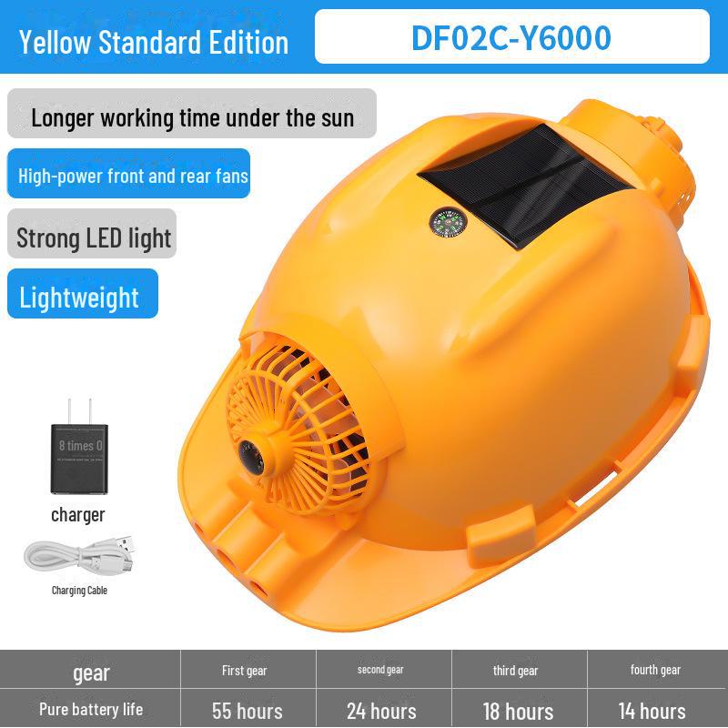 Green Forest Solar-Powered Safety Helmet: Dual Fans, Bluetooth, Light, Sunshade for Construction