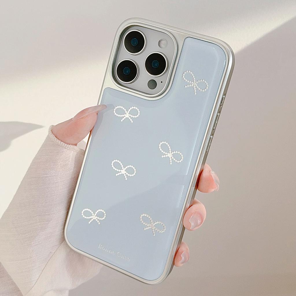 Gilded Ins Blue Bow 16pro Max Mobile Phone Case Iphone15 Drop Glue 14 Suitable for Huawei P70pro Hard