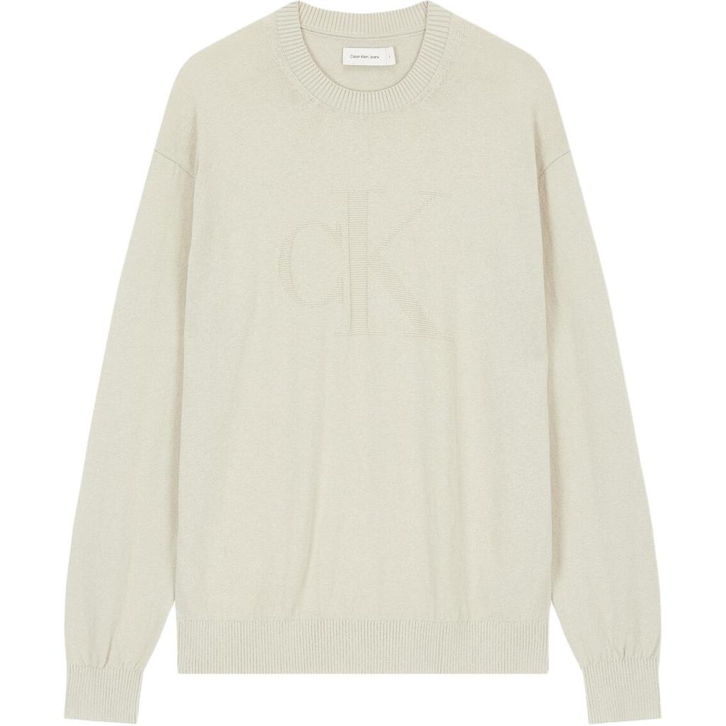 Calvin Klein Jeans Solid Letter Embroidered Crew Neck Long Sleeve Sweater Men Sweater Beige J326453-PD7