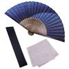 [Osaka Choseido] Men's Folding Fan, Stylish Business Style, Folding Fan Bag, Folding Fan Case, and Handkerchief Set, Hemp Leaf Gradation, Navy