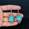 Santa Rosa Turquoise 999 Copper Wire Wrapped Earrings, Handmade Gemstone Jewelry Earrings For Memorial Day