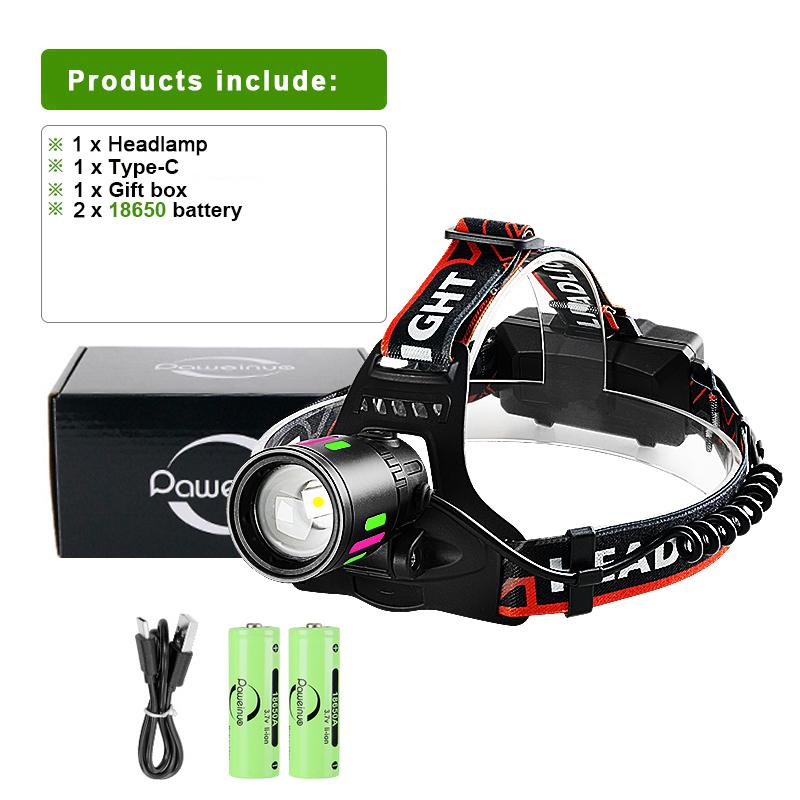 Ultra Powerful LED Headlamp Super Bright Rechargeable Head Flashlight Zoomable Headlight Outdoor Fishing Hunting Head Light