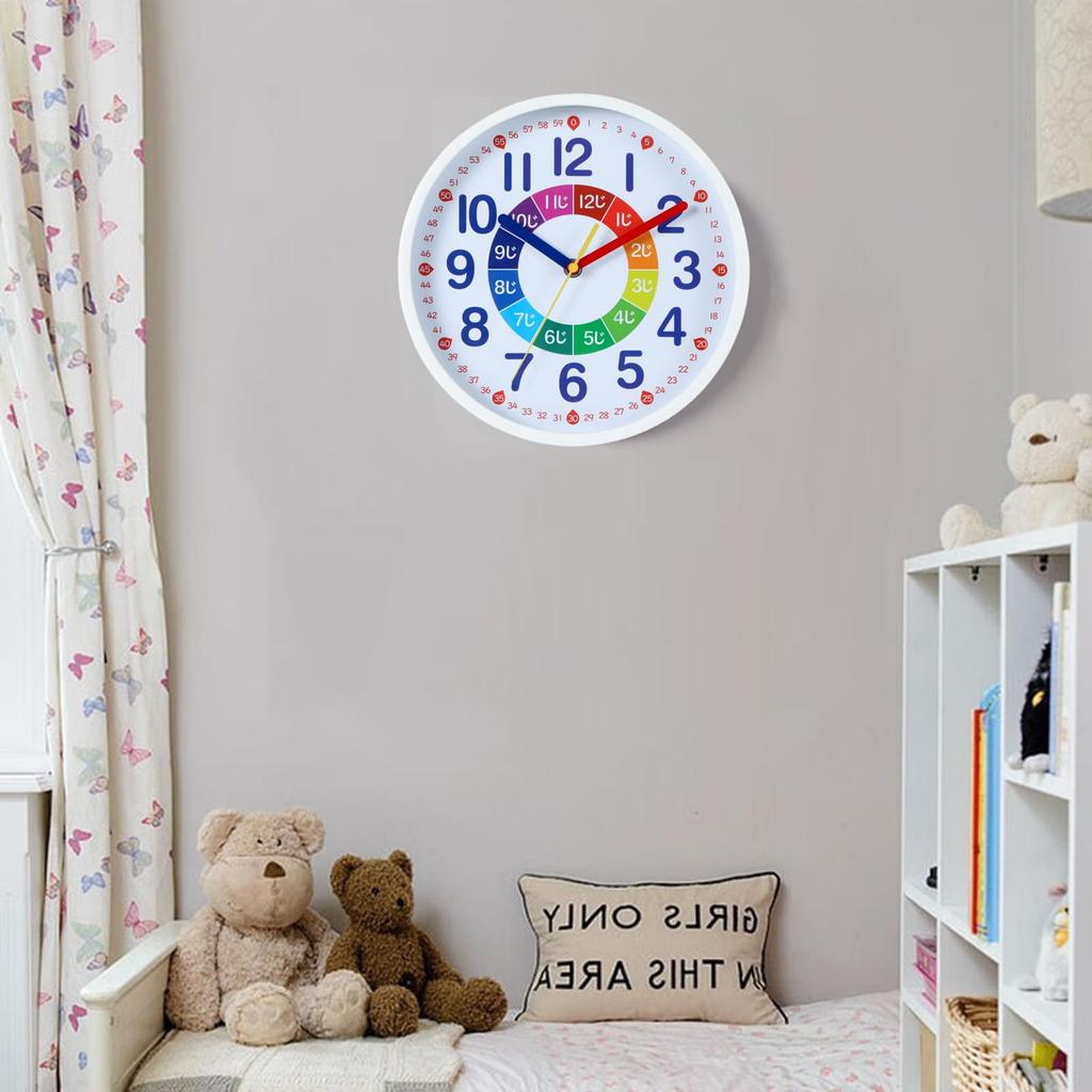 Nbdeal Образовательные настенные часы непрерывного второго диаметра с белым циферблатом и белой рамкой, часы, радиоуправляемые часы, стрелочные, тихие, 25 см, DB-887
