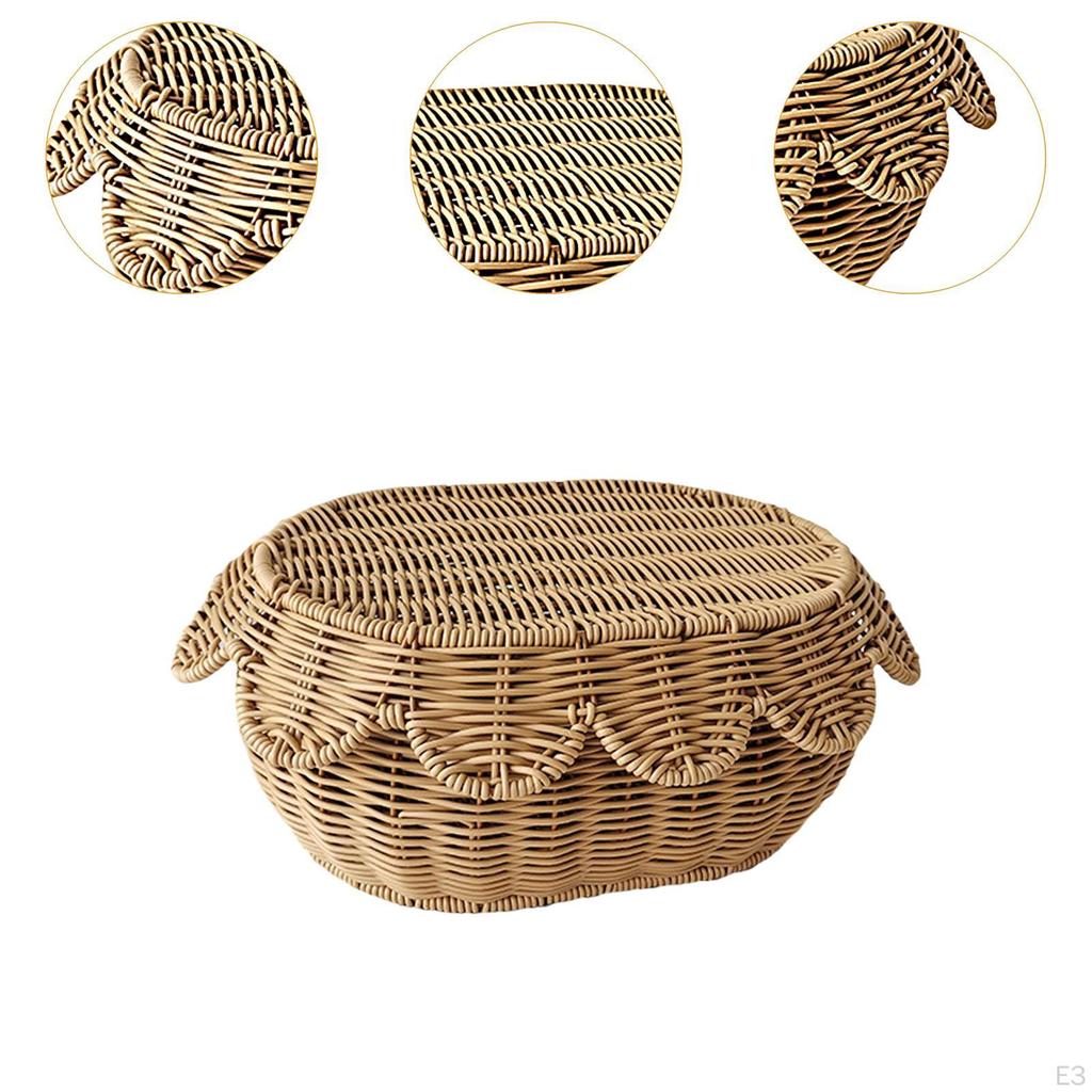 Плетеная корзина для хлеба, многофункциональная подставка для хранения закусок и печенья с крышкой