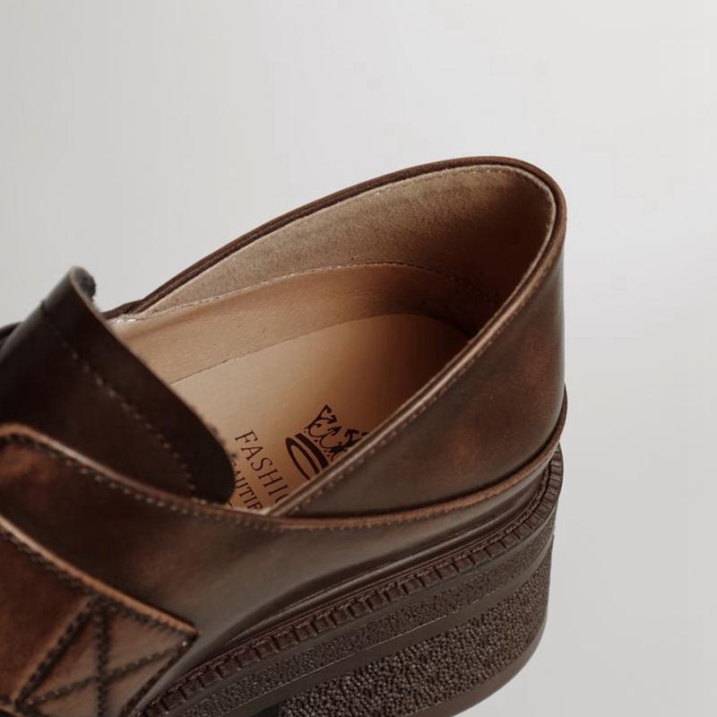 Fashion Women's New Leather Cowhide Round Toe Mid Heel Metal Belt Buckle College Style Single Shoe Thick Sole Retro Casual Shoes