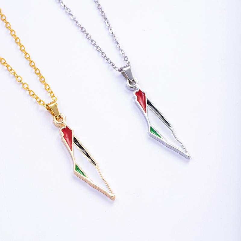 Israel Palestine Map Pendant Necklace For Women Men Arabic African Jamaica Stainless Steel Gold Color Chain Necklaces Jewelry